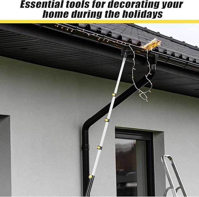 7-36 ft Telescopic Extension Pole with Utility Hook, Multi-Purpose Aluminum Pole for Painting, Dusting and New Year Window Cleaning Christmas Lights Installation Without a Ladder(Yellow)