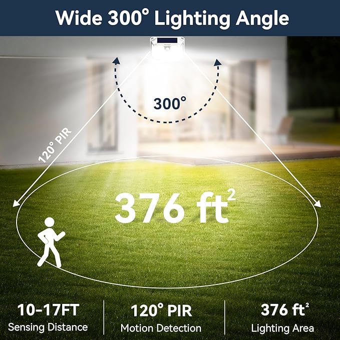TECKNET 231 LED Solar Motion Lights Outdoor Waterproof, 6 Pack 300° Angle & 3 Lighting Modes PIR Motion Sensor Security Solar Wall Lights IP65 for Fence Front Door Yard Deck Garden Garage