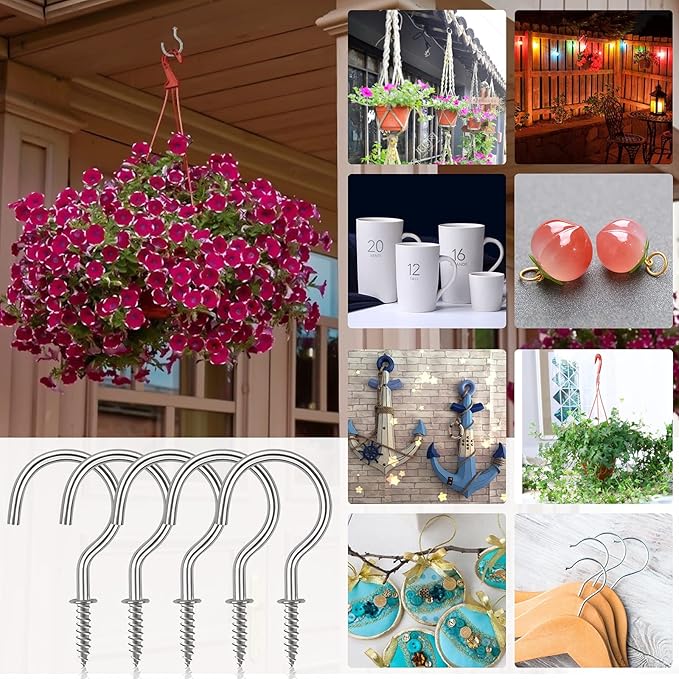 Cup Screw Hooks,1 inch Metal Screw in Ceiling Hooks 100 Pack Plant Hanger Wind Chimes Hooks Great for Hanging Indoor & Outdoor Use(Silver)