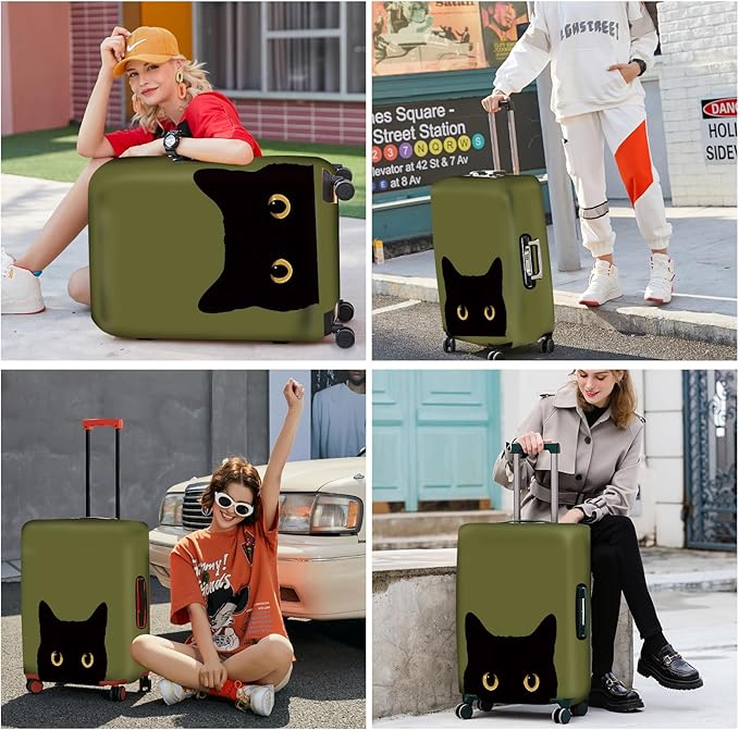 ANNA QUEEN Peeking Black Cat Luggage Cover, Cute Cat Eyes Design Suitcase Protector, Stretchable Washable Travel Sleeve for 24-26 Inch Luggage
