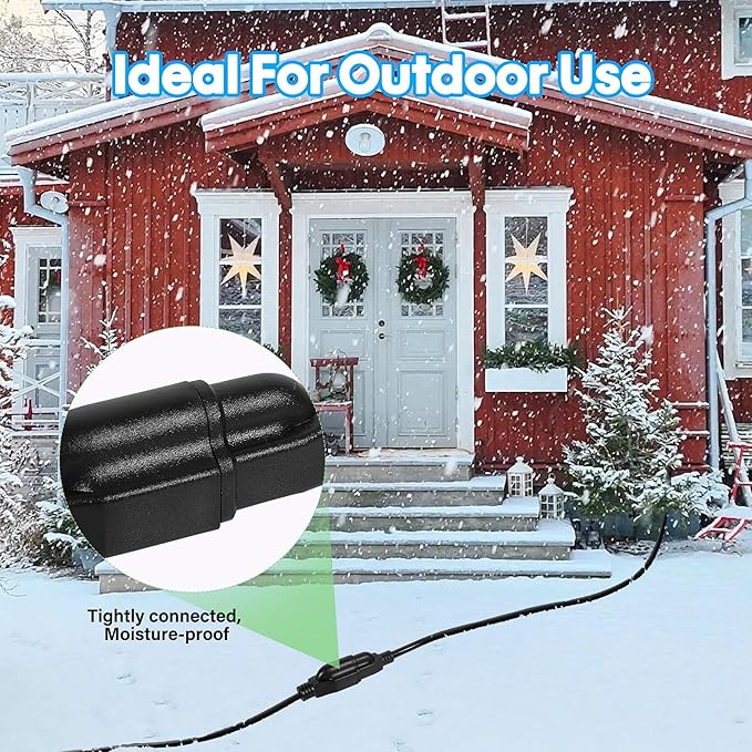 Adoreen Outdoor Power Extension Cord 15 Ft, 3 Prong 16 AWG Grounded Wire Heavy Duty Weatherproof Electric Cable for Indoor Christmas Light Lamp, 13A 125V 1625W, SJTW-ETL- Black with Green