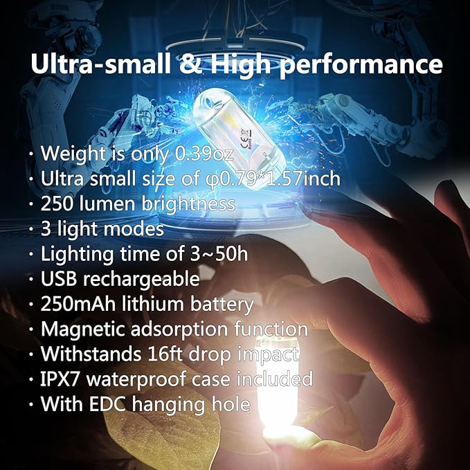 USB Mini LED Lantern, 2 Pack Waterproof EDC Keychain LED Flashlight for Camping, Type-C Rechargeable Battery Small Stick Lamp Puck Dog Collar Torch Light (White+Red)