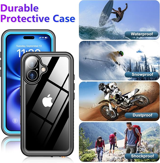 2025 New Designed for iPhone 16 Case Waterproof, [Built-in Screen Protector & Glass Camera Protector][Full Body Shockproof][IP68 Underwater][Dustproof][Dropproof] Phone Case for iPhone 16 6.1"