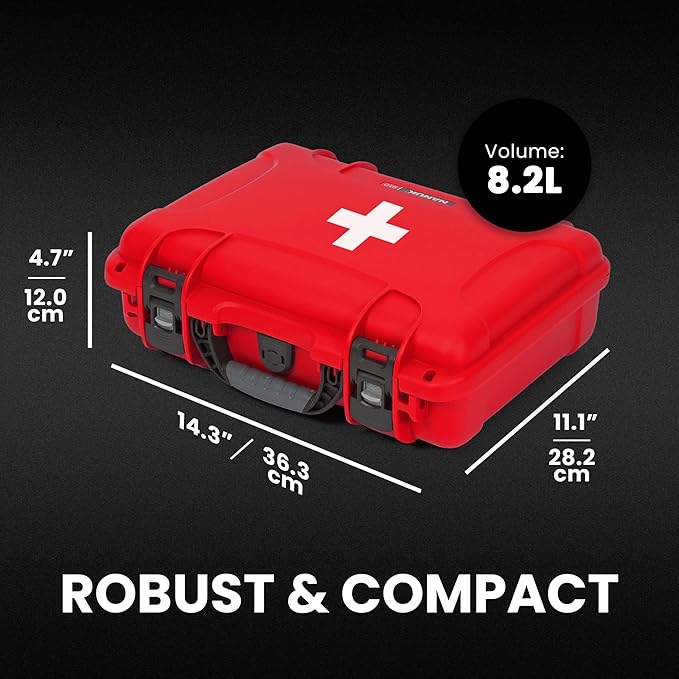 NANUK 910 Waterproof First Aid Box Empty with Lid Organizer & Dividers – Durable Medical First Aid Organizer Case, IP67-Rated, Dustproof, Impact-Resistant, Floats (14.3” x 11.1” x 4.7”) – Red