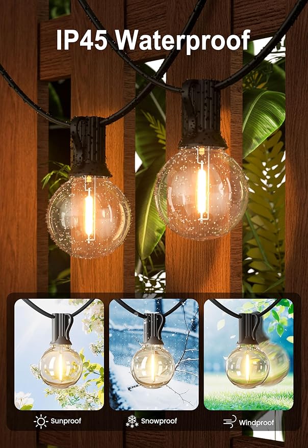 DAMAING Outdoor String Lights LED 50Feet G40 Globe Patio Lights with 27 Edison Plastic LED Bulbs,2700K Warm Glow Weatherproof for Indoor Outdoor Backyard Bistro Lighting