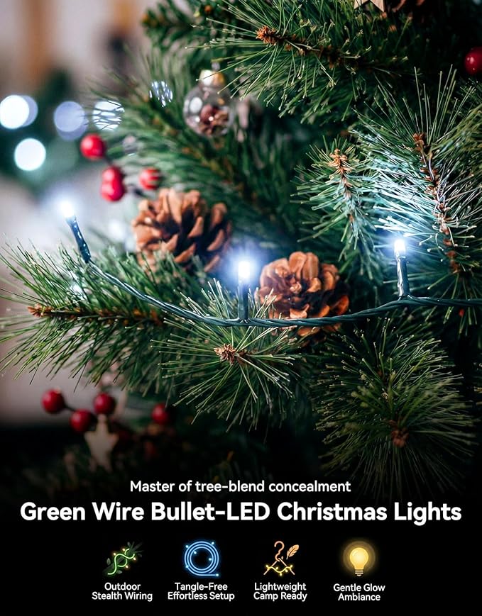LitHome 99FT 300 LED String Lights Outdoor Indoor, 8 Modes Waterproof Christmas String Lights with Timer & Memory Function, Outdoor Christmas Lights Green Wire for Xmas Tree Party Garden, White