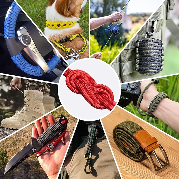 1200 Paracord Rope - 4.4mm 14 Strand Nylon Parachute Spool para Cord Lanyard for Outdoor Camping Survival Utility Tent Crafting DIY Projects Fishing Clothsline Bracelet - Red 100FT