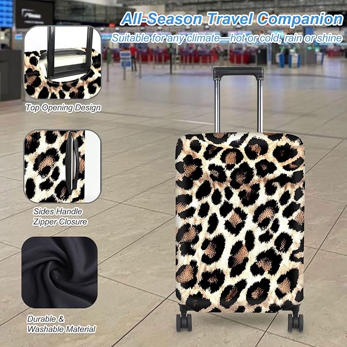Luggage Cover Protector for 26-28 Inch Suitcases, TSA Approved Elastic Travel Suitcase Covers, Anti-Scratch Washable Luggage Sleeve for Carry On & Checked Bags, Leopard Print 02