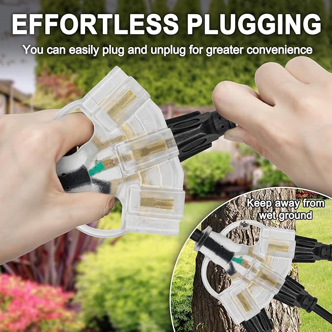 25FT 12/3 Outdoor Extension Cord with Multiple Outlets 12 Gauge 3 Outlet Heavy Duty Power Cord Splitter Flexible 3 Way Power Cable Waterproof with Light Indicator 12AWG 15A 1875W SJTW,ETL Listed