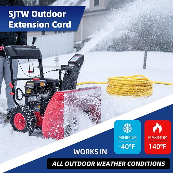 25 FT Outdoor Extension Cord with Multiple Outlets, 12 Gauge Heavy Duty Yellow Extension Cord Waterproof with 3 Outlet, 3 Prong Power Cord for Garden and Home Use Indicator Light, ETL Listed