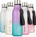 BJPKPK Insulated Water Bottles, 18 oz Stainless Steel Metal Water Bottle with Strap, BPA Free Leak Proof Jugs,Mugs,Flasks, Reusable Thermal Flasks for Sports & Travel,Sparkling Purple Green