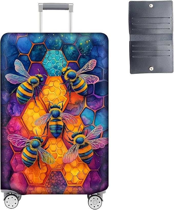 Luggage Cover Protector for 30-32 Inch Suitcases, TSA Approved Elastic Travel Suitcase Covers, Anti-Scratch Washable Luggage Sleeve for Carry On & Checked Bags, Illustration of Bees