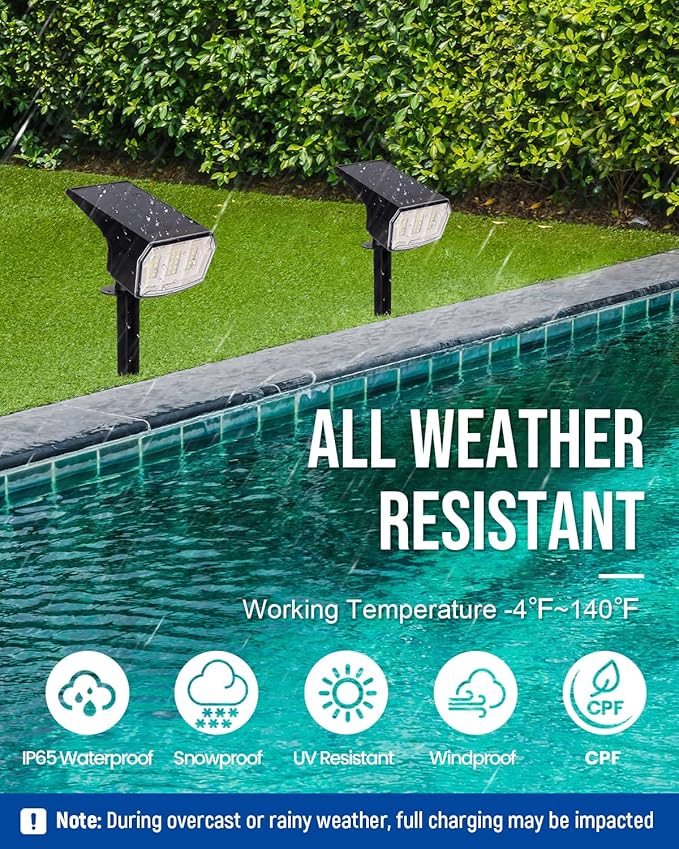 AUDERWIN Solar Spot Lights Outdoor 63 LED 3 Lighting,Waterproof IP65 Modes Spotlights for Outside House Yard Garden Landscape Lights 2 Pack (Natural Light)