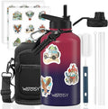 64oz Insulated Water Bottle (Cold for 48 Hrs),BPA Free&Leak Proof,Half Gallon Stainless Steel Water Flask,Water Jug with Straw Spout Lids for Gym,Hiking,Camping,Red Purple