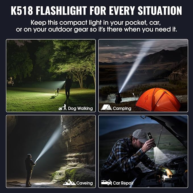 Banral Rechargeable Tactical Flashlights, High Lumens Small Mini USB-C LED Flashlight, Compact EDC Flash Light, 4 Modes&Memory Function, Waterproof Pocket Lights for Home,Camping,Emergency,Car,Hiking