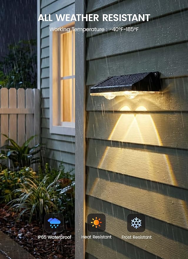 Brightown 4 Pack Solar Lights Outdoor Waterproof, Color Changing Solar Fence Deck Step Flood Lights, Warm White & RGBCW 11 Color, IP65 Waterproof Garden Lights for Outside Backyard Yard Step Patio