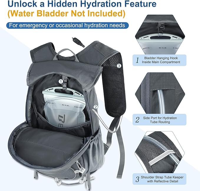 BECOJADDE Hiking Backpack 20L Small Backpack Packable Day pack Water Resistant Lightweight Travel Backpack for Women Men with Shoulder Strap Pockets for Hiking Camping Outdoor, Grey