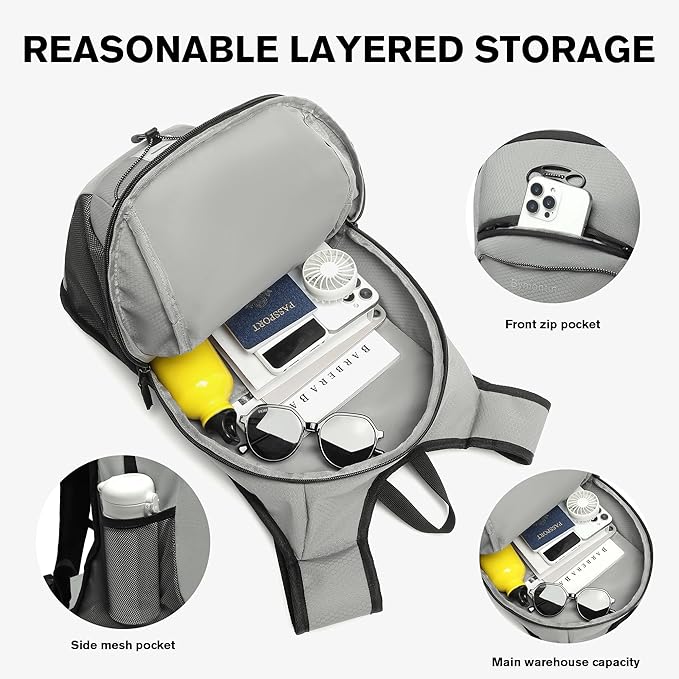 Ultra-Light Soft Daypack 15L/20L, Cushioned Breathable Back Panel Backpack, Lightweight Packable Travel Backpack (Gray, 15L)
