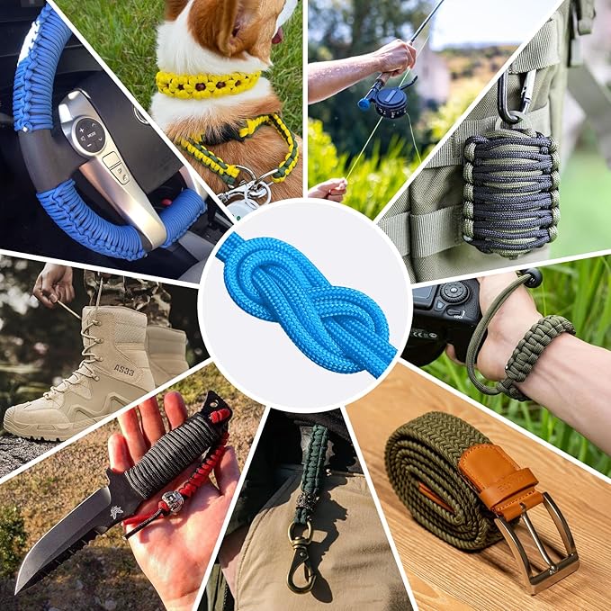 1200 Paracord Rope - 4.4mm 14 Strand Nylon Parachute Spool para Cord Lanyard for Outdoor Camping Survival Utility Tent Crafting DIY Projects Fishing Clothsline Bracelet - Blue 100FT