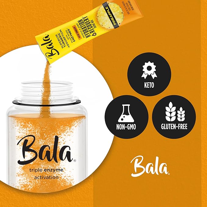 Bala Total Body Wellness Drink Mix, Hydrate & Recover Variety Pack, Pineapple, Lime & Berry, 4 Per Flavor, Zero Sugar Electrolytes Powder Packets with Enzymes & Amino Acids, Turmeric Drink, 12 Count