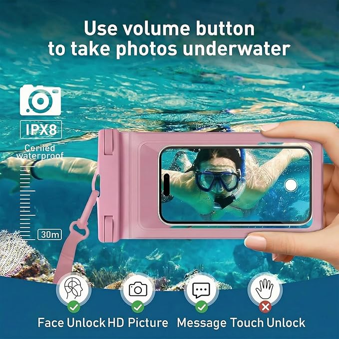 Universal Waterproof Phone Case,with Inside Card Pack,Large Dry Bag Up to 8.3",Compatible with iPhone 17/16/15/14 Pro Max, IPX8 Cellphone Travel Beach Essentials for Beach, 2 Pack-Black &Pink