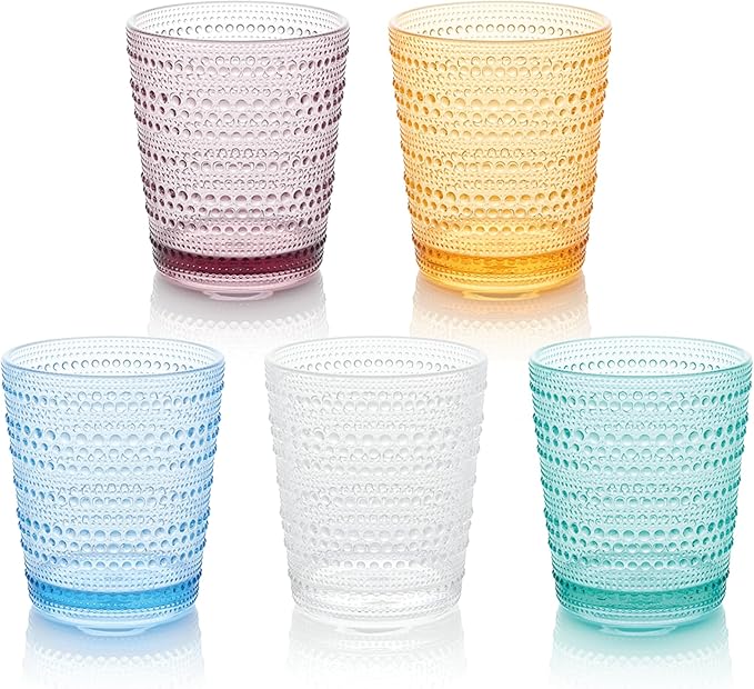 Santa Fe Clear Set of 6 Premium Acrylic DOF Glasses 16 oz – Unbreakable Drinkware with Textured Bubble Design, Dishwasher Safe Tumblers for Indoor & Outdoor Use