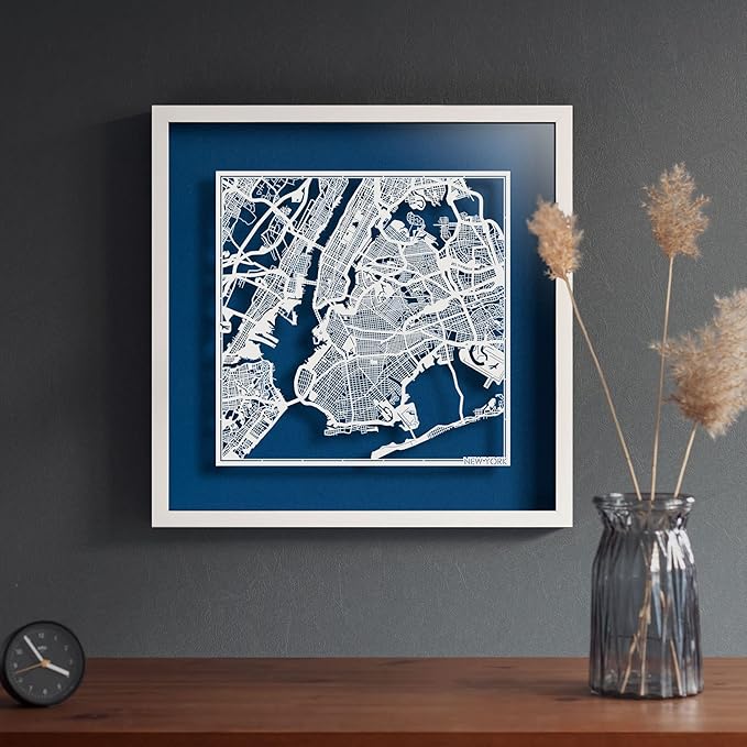 Washington D.C. Cut Map framed by O3 Design Studio, Black map, Black frame, 18x18 inches, paper cutting art work, Gift Boxed, 2 background color, self-changing, Wall Art