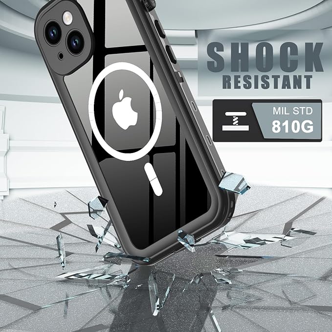 for iPhone 14 Plus Case Waterproof, [Shockproof] [Dustproof] [IP68 Waterproof] Full-Body Hard Case Built-in [Lens Screen Protection] for Diving Case (Black, for iPhone 14 Plus 6.7in)
