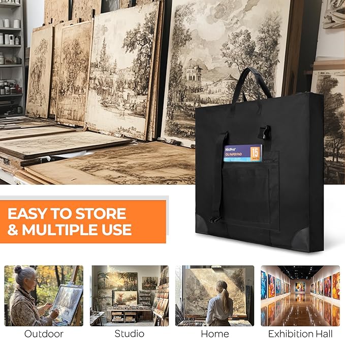 Nicpro Large Size Art Portfolio Case, Artist Portfolio Tote Bag with Leather Corners & Side Widening, Waterproof Storage Portfolio Folder with 3 Pockets for 20'' x 26'' Poster Canvas Sketching Drawing