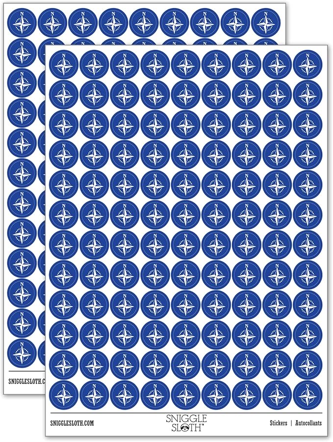 Compass Rose Nautical Star Navigation Map 200+ Round Stickers - Matte Finish - 0.50" Size - Dark Blue