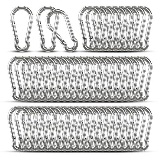 Carabiner Clip Hooks, 52pcs 3.15 inch Carabiners Heavy Duty, Galvanized Iron Spring Snap Hook Fits Camping Hiking, Metal Clips for Keychain Keys Rings