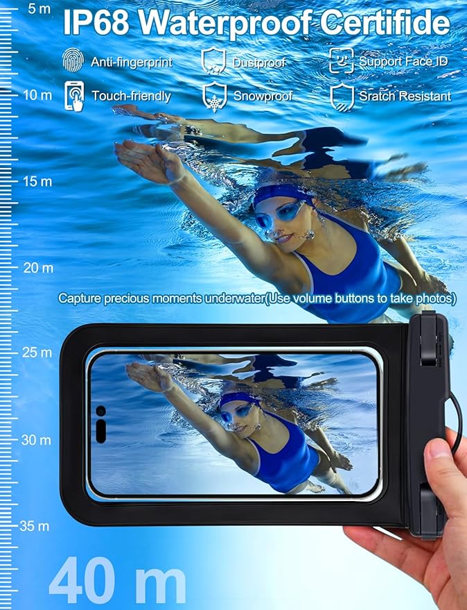 Famoby Up to 8.3" 5 Pack Multicolor Universal Waterproof Phone Pouch, Phone Waterproof Case Dry Bag,Protection Level: IP68,Outdoor Sports for Apple iPhone,Samsung,and More,White,Blue,Red,Purple,Yellow