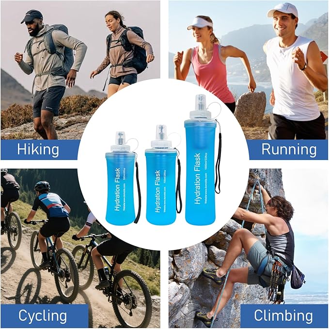 1L Collapsible Water Bottle with Filter for Hiking, Camping & Travel - TPU Soft Flask, 0.1 Micrometer Hollow Fiber Membrane for Clearer, Better Tasting Outdoor Water(Blue)