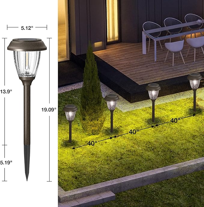 XMCOSY+ Solar Pathway Lights Outdoor, Glass & Stainless Steel Garden Lights with 2 Lighting Modes (10/25 LM), IP65 Waterproof, Warm White for Yard, Walkway, Driveway, Patio & Path (6 Pack)