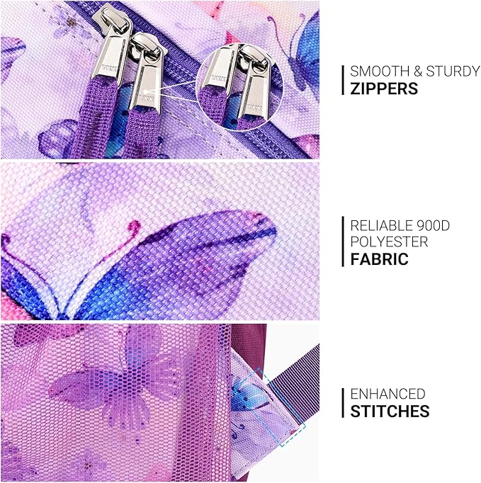 ZORFIN 26L Backpack for College, and Travel: Water Resistant Bookbag - Butterfly Purple
