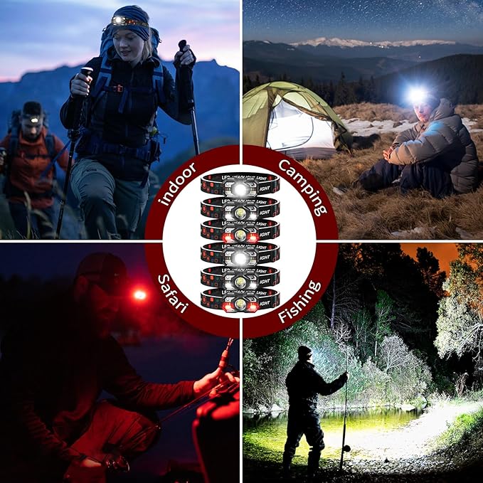 Headlamp Rechargeable 12Pack, 3000 Lumen Ultra-Light Bright Headlamp Flashlight with White Red Light, LED Headlight, 5+5 Mode for Outdoor Camping Fishing Running Hiking (12)