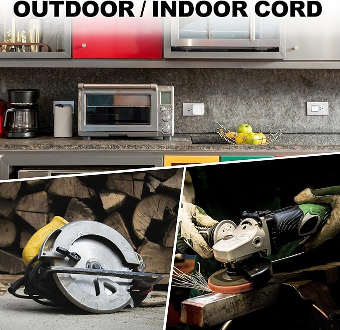 EP 10 Ft Outdoor Extension Cord with 3 Electrical Power Outlets - 16/3 SJTW White Cable with 3 Prong Grounded Plug for Safety Great for Christmas Lights, Garden and Major Appliances