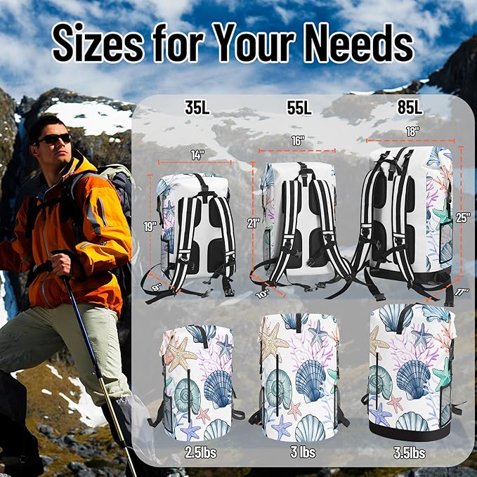 Waterproof Dry Bag Marine Dry Bags for Kayaking Hiking Sea Shell Coral Nautical Starfish Backpack Roll-Top Closure Bag - Backpack Waterproof Phone Case 5L