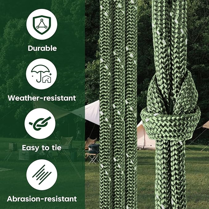 SDHUATUO Paracord Rope 200FT, 550lb Type III Nylon Parachute Cord 7-Strand Core with Reflective Strips, Utility String for Survival, Camping Gear, Hiking, DIY, Crafting, Outdoor, ArmyGreen