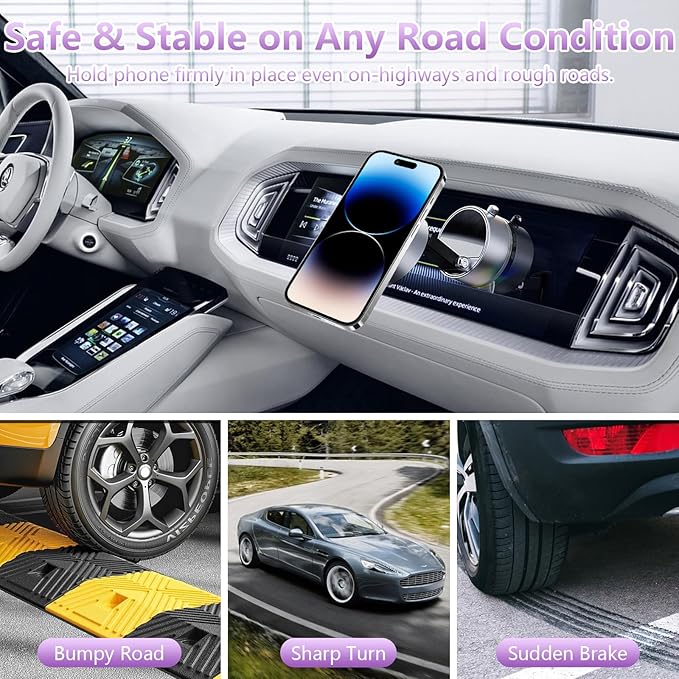Vacuum Magnetic Phone Holder,Foldable Magnetic Suction Phone Mount,360° Rotation Car Phone Holder,Cell Phones Car Accessories,Hands-Free Phone Holders Suitable to Mirror,Gym,Kitchen (Grey)