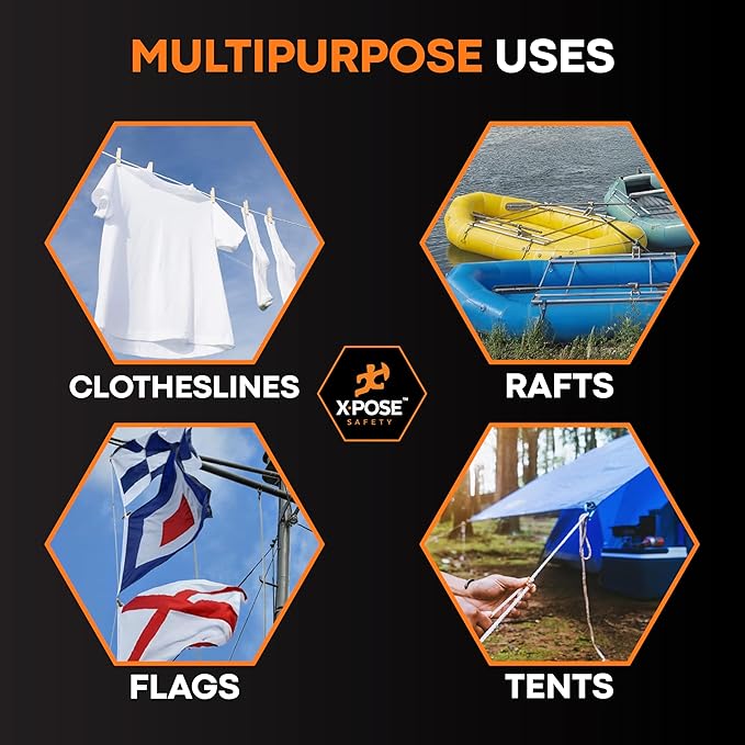 Line Nylon Cord - 100 Ft White Reflective Guyline - Camping Rope, Guy Lines, Tie Down Rope - Tent Accessories & Cordage
