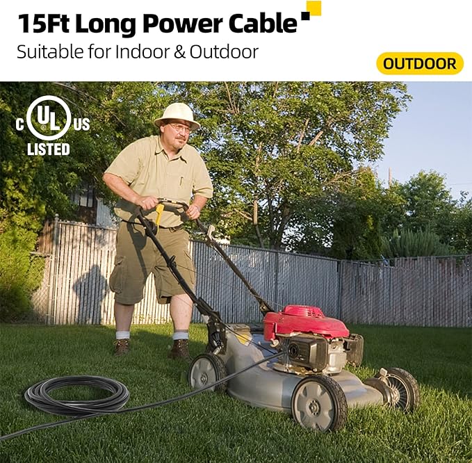 UL Listed Outdoor Extension Cord 3 Prong 15 FT SJTW 16/3 Gauge 13A 125V 1625W, Black Outdoor Extension Cord Waterproof, Flame & Cold Retardant,Water & Weather Resistant