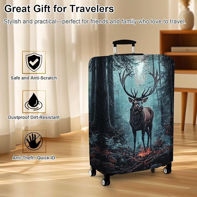 Luggage Cover Protector for 22-24 Inch Suitcases, TSA Approved Elastic Travel Suitcase Covers, Anti-Scratch Washable Luggage Sleeve for Carry On & Checked Bags, Enormous Stag
