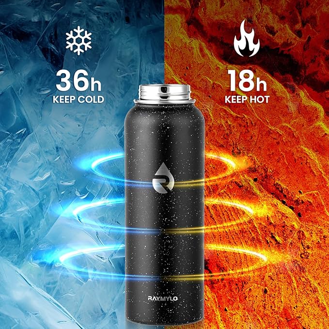 RAYMYLO Insulated Water Bottle 40 oz, Triple Wall Vacuum Stainless Steel (Cold for 36Hrs, Hot for 18Hrs), Leak Proof & Non-BPA, Modern Water Flask Jug with Paracord Handle & Straw Spout Lids