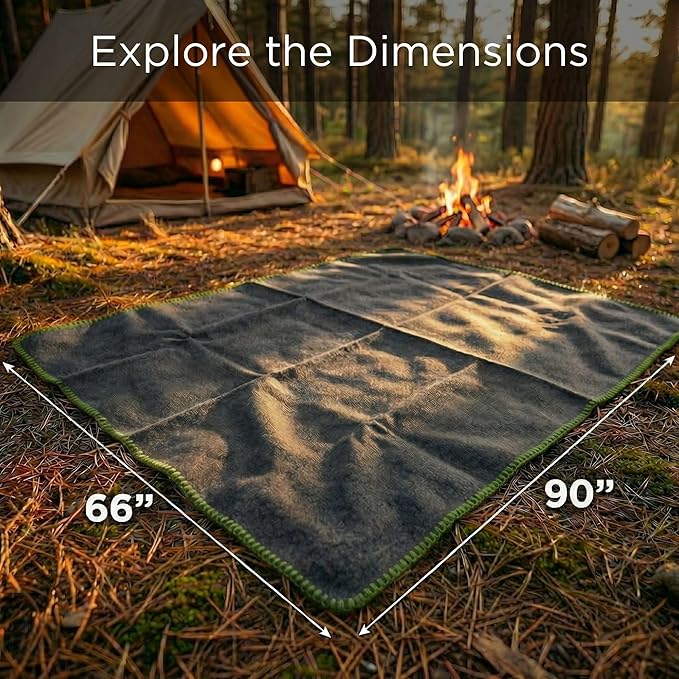 Wool Camping Blanket 10-Pack - 70% Wool Heavy-Duty Military Style Throw, Warm & Washable, Fire Retardant Cover for Emergency, Survival & Outdoor Use – For Camping, Car, Home & Hiking, Grey 66x90