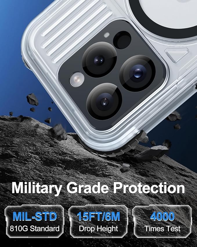 for iPhone 15 Pro Waterproof Case with Magsafe, Built-in [Camera & Screen Protector] [Lanyard], IP68 Water Proof Full Body Dustproof Heavy Duty Frosted Protective Phone Cover, 6.1" Black