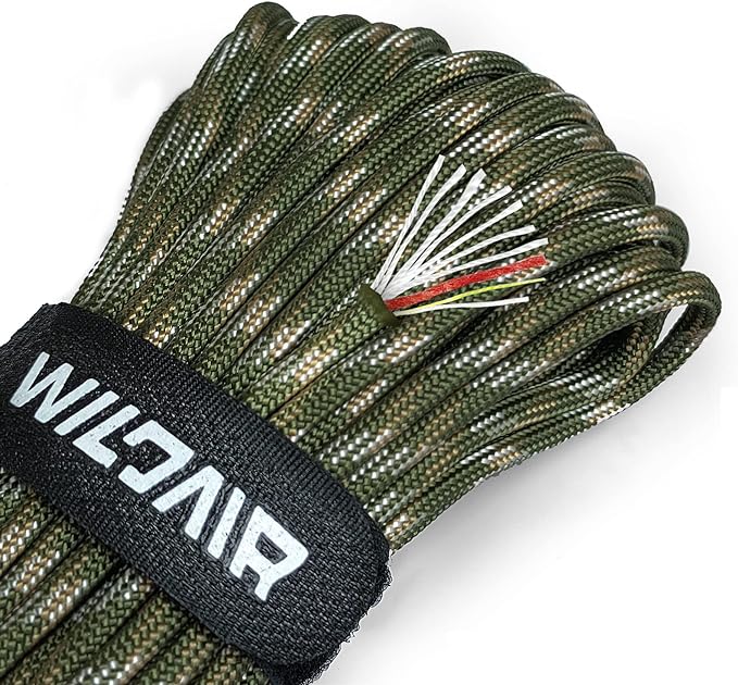 WILDAIR Paracord Survival Paracord Parachute Fire Cord Survival Ropes 4-in-1 U.S. Military Type III with Integrated Fishing Line Fire-Starter Tinder