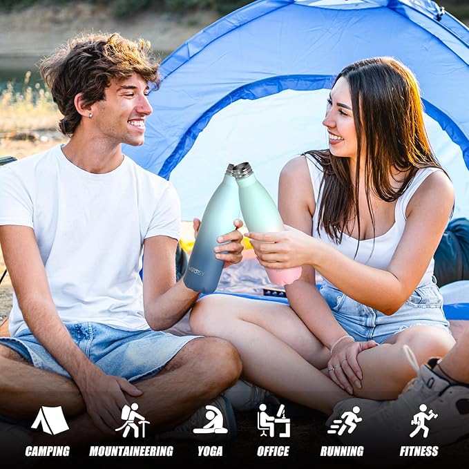 WATERSY Stainless Steel water bottles,17oz/500ml Insulated Water Bottles,Ocean Blue metal water bottle Keeps Drink Cold and Hot,BPA Free kids water bottles for School,Gym,Travel,Sports