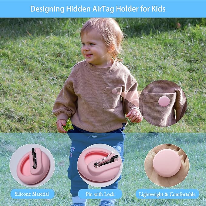 for Air Tag Holder for Kids (2 Pack), Hidden GPS Tracker Case with Pin for Airtag 1st & 2nd Gen, Silicone Protective Cover for Toddlers, Children, Elderly, Cloth, Pants, Shoe, Backpack(White+Purple)