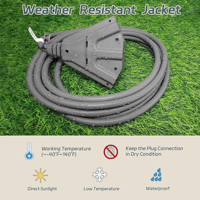 EP 6 Ft Outdoor Extension Cord with 3 Electrical Power Outlets - 16/3 SJTW Grey Cable with 3 Prong Grounded Plug for Safety Great for Christmas Lights, Garden and Major Appliances